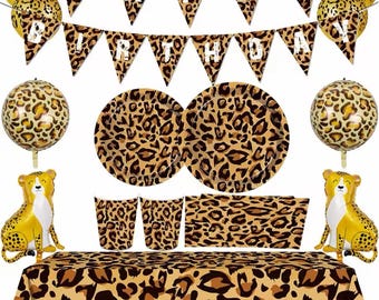 luipaardprint verjaardagsfeestje servies decoraties borden servetten