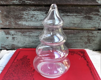 Vintage Christmas Tree Glass Jar Apothecary Jar Unique Candy Jar Decoration Terrarium Diorama Supplies Clear Glass 1970s 70s Decor Tealight