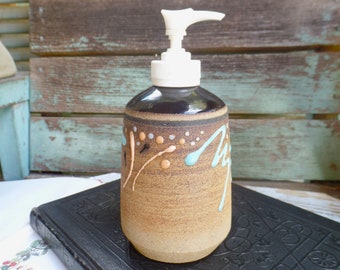 Vintage Art Pottery Soap Dispenser, Handmade Pottery marked Hill or Hull, Abstract Pottery, Stone Pottery, Bathroom Kitchen Hand Made Soap