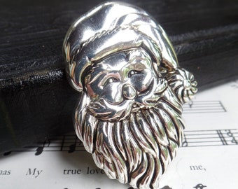 Vintage Silver Santa Claus Pendant Brooch Marked Best Puffy Christmas Silver Plate Jewelry Holiday Necklace Pendant Costume Jewelry 1980s