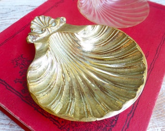 Vintage Brass Shell Soap Dish Holder Trinket Vanity Hollywood Regency Antique Gold French Country Ornate Bath Decor Mid Century Art Works