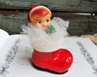 Vintage Christmas Elf Pixie Ornament Decoration Collage Santa Boot Tulle Material Upcycled Decoration Embellishment Arrangement Shabby Chic