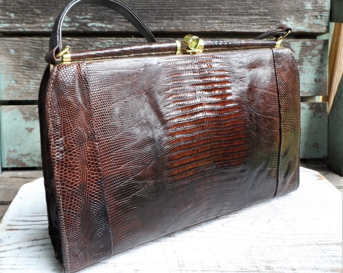 Vintage Leather Lizard Skin Purse Handbag Reptile Bag Structured ...