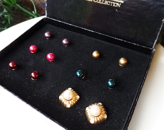 Vintage Joan Rivers Interchangeable Earrings, Pearl Stud Earrings, Gold Plate Crystal Earrings, Classics Collection Set, Designer Jewelry