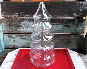 Vintage Christmas Tree Glass Jar Large Apothecary Jar Unique Candy Jar Decoration Terrarium Diorama Supplies Clear Glass 1970s 70s Decor