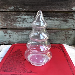 Vintage Christmas Tree Glass Jar Apothecary Jar Unique Candy Jar Decoration Terrarium Diorama Supplies Clear Glass 1970s 70s Decor Tealight
