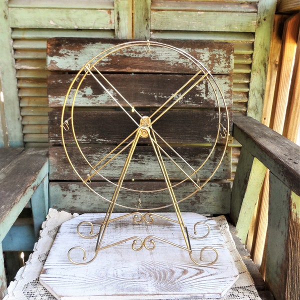 Vintage Metal Ferris Wheel Display 1970s 70s Hook Hooks Jewelry Display Photo Display Repurpose French Country Shabby Chic Boho Bohemian