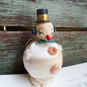 Vintage Snowman Christmas Ornament Mid Century Snowmen Ornament Top Hat Spun Cotton Chenille Pipe cleaners Retro Decoration Antique 1950s