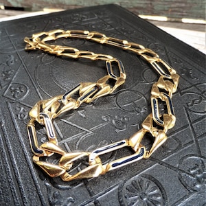 Vintage Monet Necklace Curb Link Chain with Blue Enameled Links Necklace Specialty Designer Costume Jewelry Mid Century Mod 70s Marked Sign