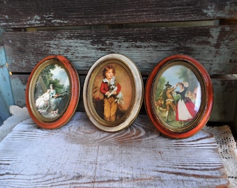 Vintage Italian Florentine Picture Set Collage Vignette Frame Made in Italy Victorian Chic Mid Century Hollywood Regency Oval Frames Garden