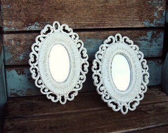 Vintage Shabby Chic Mirrors Mirror Set Frame Collage Vignette Distressed Antique  White Baroque Style French Nordic Rococo Hollywood regency