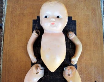 Vintage Composition Doll Parts Body Parts Legs Arms Bust Head Antique Curiousities Hand Painted Face 1930s 1940s Early 1900s Repurpose