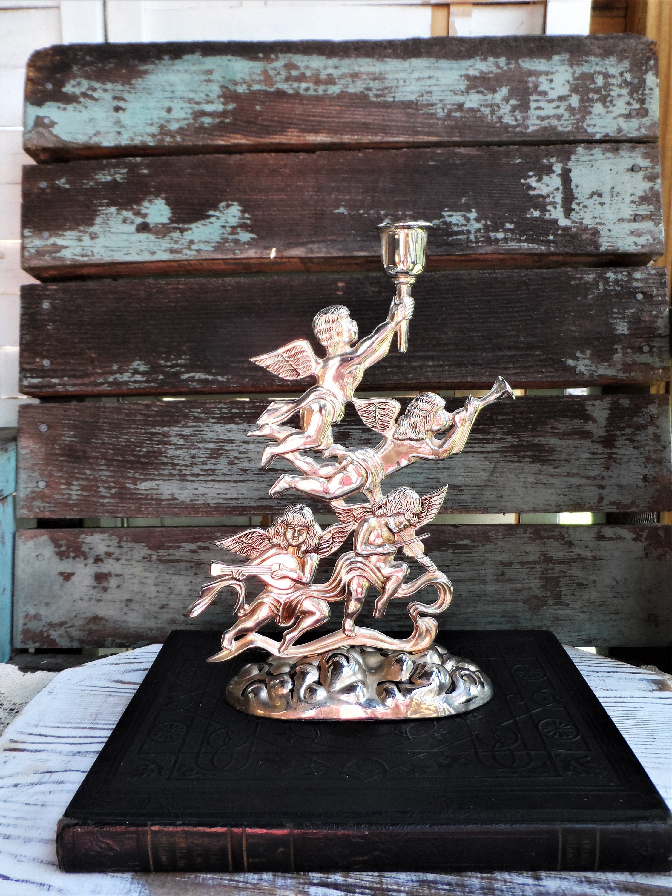 Vintage Godinger Silver Angel Candle Holder Candleholder Angels Wings