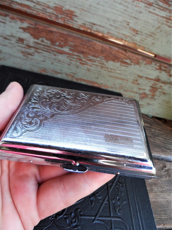 team pistol cigarette case Vintage Cigarette Case Team Pistol Gun Silver Ornate Design Mid Century  Design Madmen Era Kitsch Retro Tobacciana Cupronickle