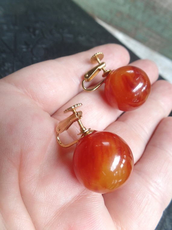 Vintage Richelieu Lucite Stud Earrings Apple Juice Lucite Gumball Earrings Mid Century Retro Costume Jewelry Signed Designer Earrings Etsy UK