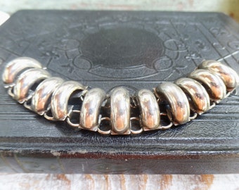 Vintage Silver Plate Bracelet, Chunky Statement Chain Bracelet, Mid Century Jewelry, Mod Modernist, Abstract Design, Wide Bracelet, Unique