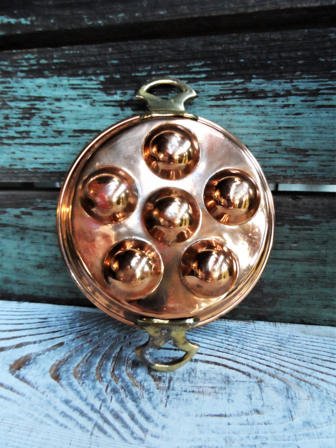 Vintage Copper and Brass Egg Poacher Pan Hammered Copper Mold Etsy