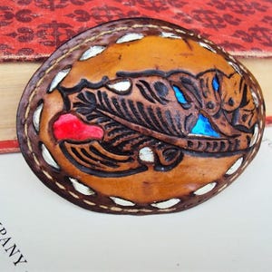 Hebilla de cinturón de cuero repujado vintage con diseño de hojas grandes estilo bohemio, hojas de Anda&#39;s Leather Master Bull, símbolo de ropa occidental, estilo suroeste, laminado envejecido