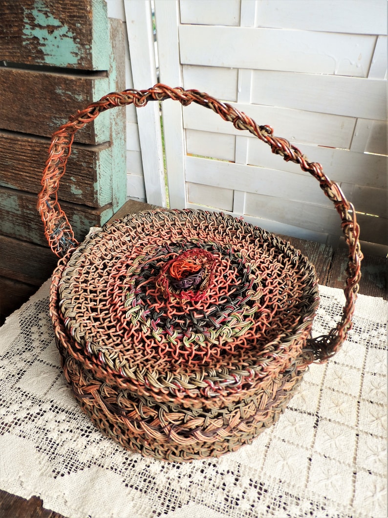 Vintage Wire Metal Basket Purse Handbag Sewing Basket Rosette Etsy
