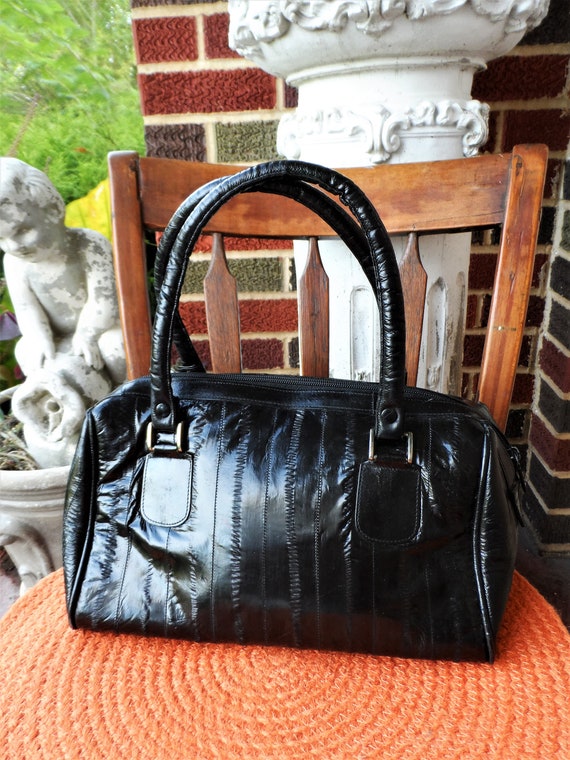 Vintage EEL Skin Purse Black Leather Handbag Doctors Bag 1970s | Etsy