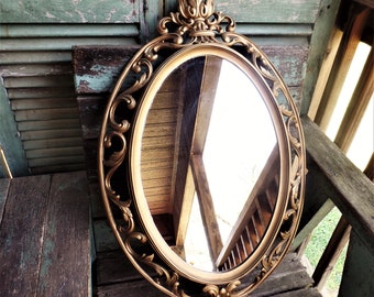 Vintage Ornate Mirror, Hollywood Regency Focal Mirror, Large Frame, French Country, Antique Gold Wall Hanging, Mid Century Wall Hanging