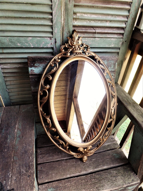 Vintage Ornate Mirror, Hollywood Regency Focal Mirror, Large Frame, French Country, Antique Gold Wall Hanging, Mid Century Wall Hanging