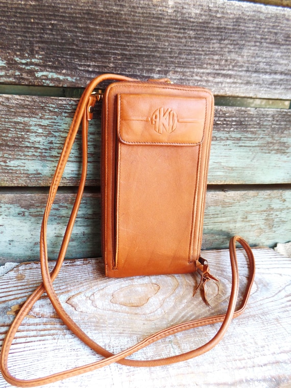 Vintage Anne Klein II Crossbody Wallet Purse, Brown Genuine Leather Over the Shoulder Small Purse, Card Holder, 1980s 1990s Designer Bag