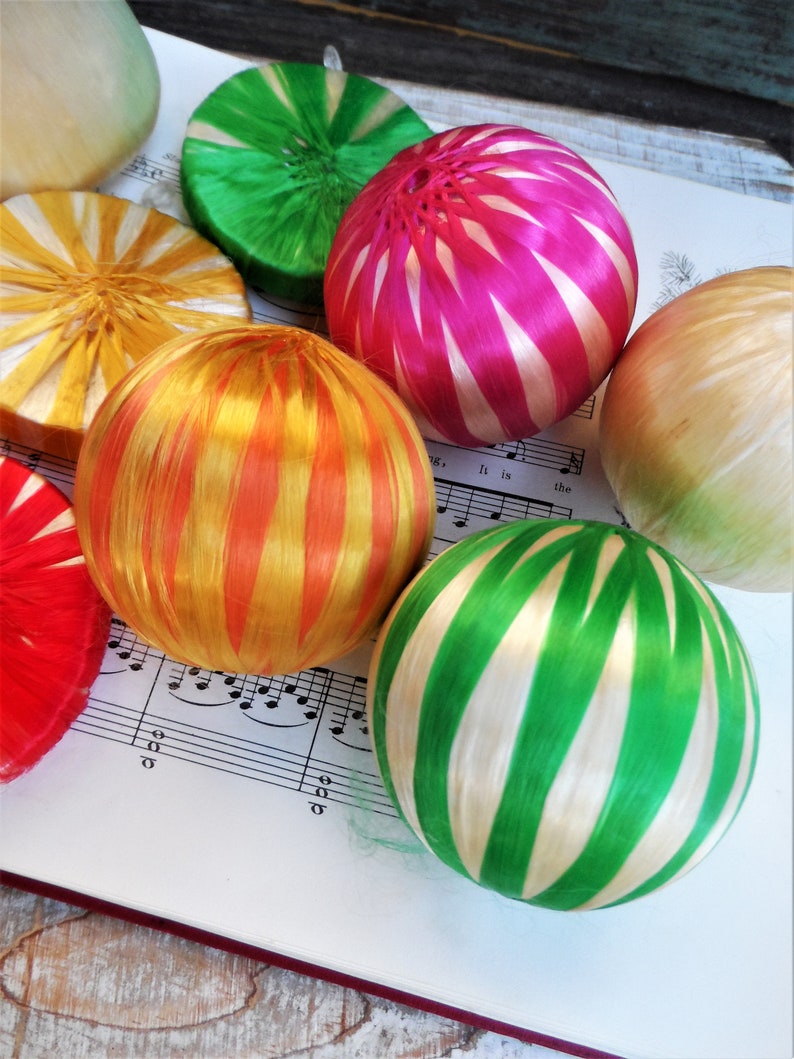 Vintage Christmas Ornaments Satin Balls Threaded Ball Ornament Etsy