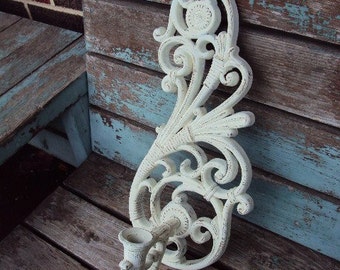 Vintage Shabby Chic Candelabra Wall Sconce Candle Holder Repurposed Distressed Chippy