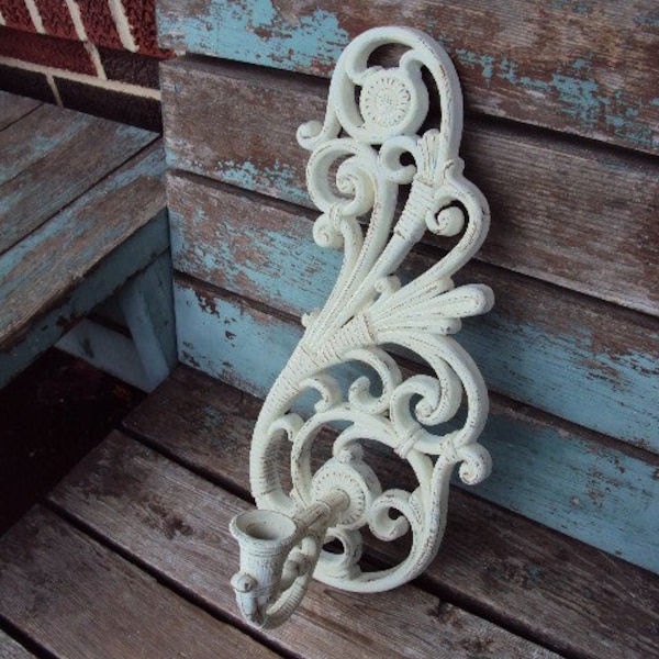 Vintage Shabby Chic Candelabra Wall Sconce Candle Holder Repurposed Distressed Chippy