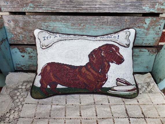 Vintage Dachshund Doxie Dog Tapestry Throw Pillow Bone Sign Etsy
