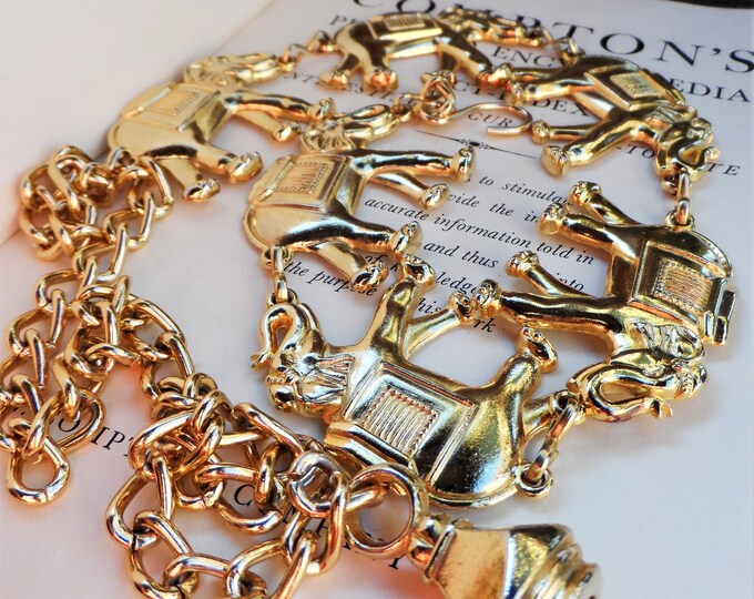 Vintage Brass Elephant Chain Belt Accent Metal Belt Hollywood Regency