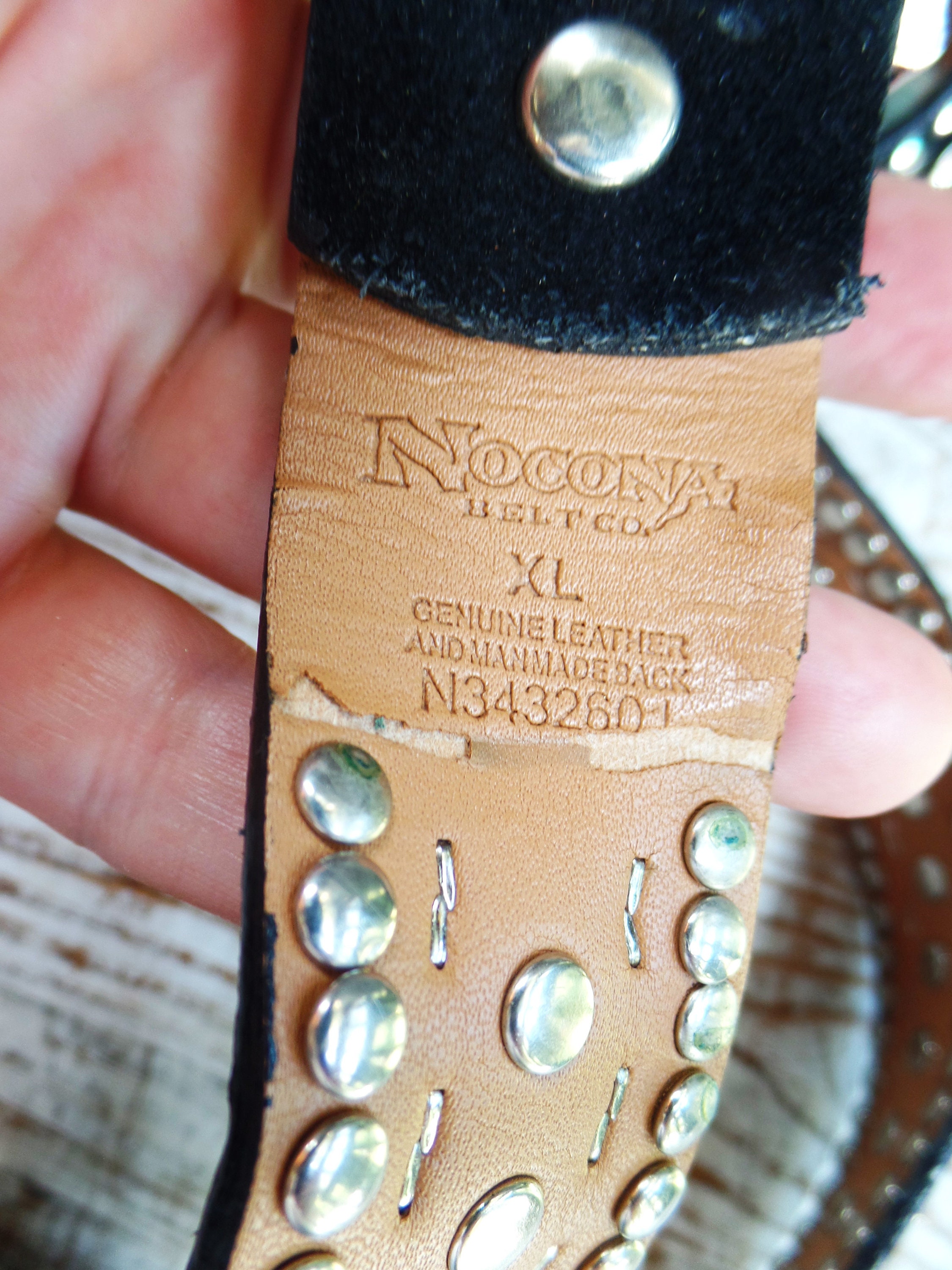 Vintage Nocona Suede Black Leather Studded Rhinestone Belt Vintage Nocona Suede Black Leather Studded Rhinestone Belt