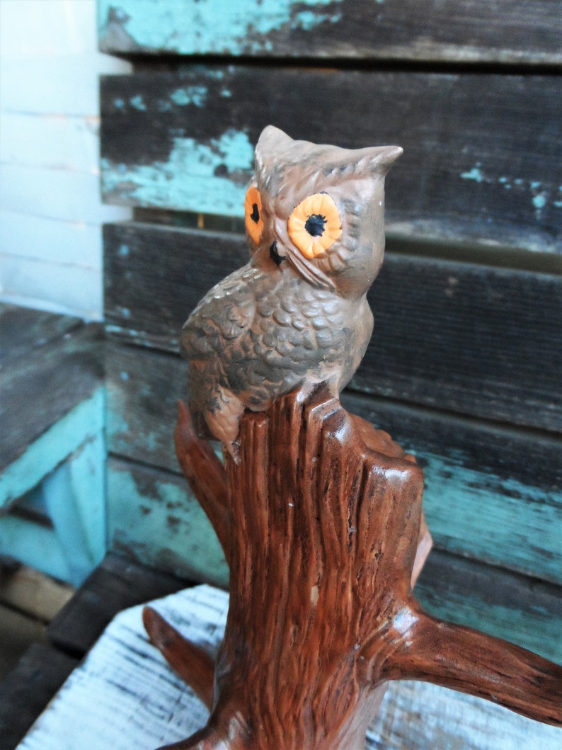 Vintage Ceramic Owl on Tree Limb Stump Scary Tree 1970s Etsy