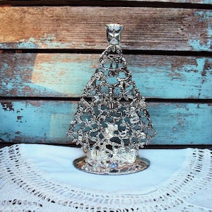 Candelabro de árbol de Navidad de plata vintage, candelabro, placa de plata, International Silver Company, juguetes de ángel estrella, cordero, patos, oso de peluche, filigrana
