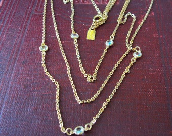 Vintage Emmons Choker Necklace Layered Multi Triple Chain Necklace Delicate Gold faceted crystal beads 1970s 70s Unique Necklace