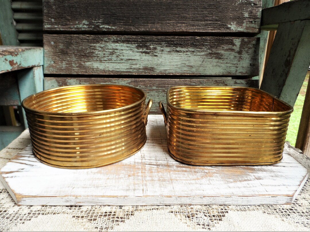 Vintage Embossed Brass Planter Set Flower Pots Brass Indoor Planters
