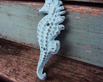Shabby chic Sea Horse Cast Iron Wall Hook Beach House Towel Hook Cottage Chic