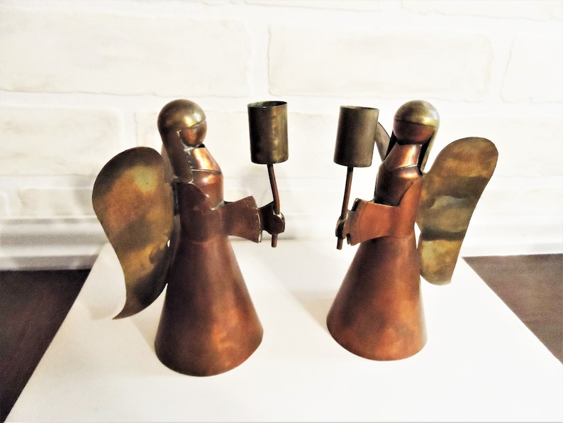 Vintage Brass and Copper Angel Candle Holders Set Candleholder Etsy