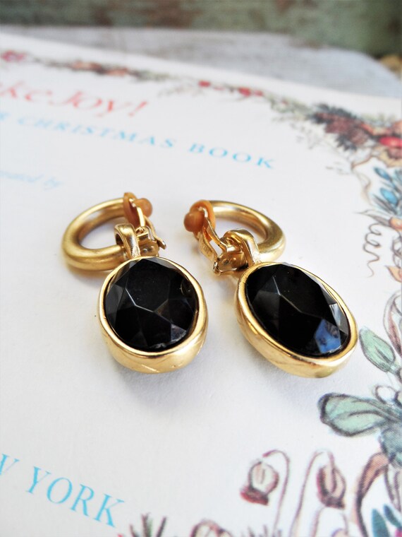 Vintage Erwin Pearl Earrings Black Faceted Glass … - image 4