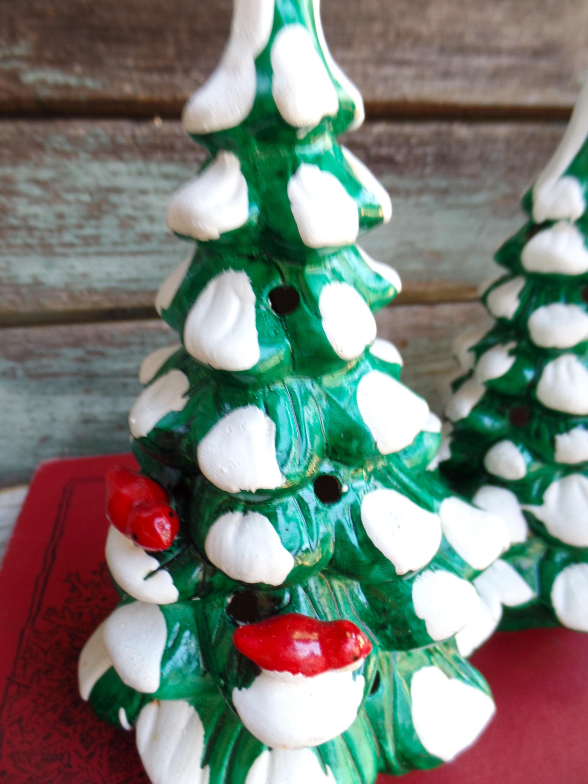 Vintage Dept 56 Double Christmas Tree With Cardinal Red Birds