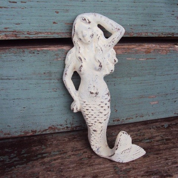 Shabby chic Mermaid Cast Iron Wall Hook Beach House Towel Hook Cottage Chic