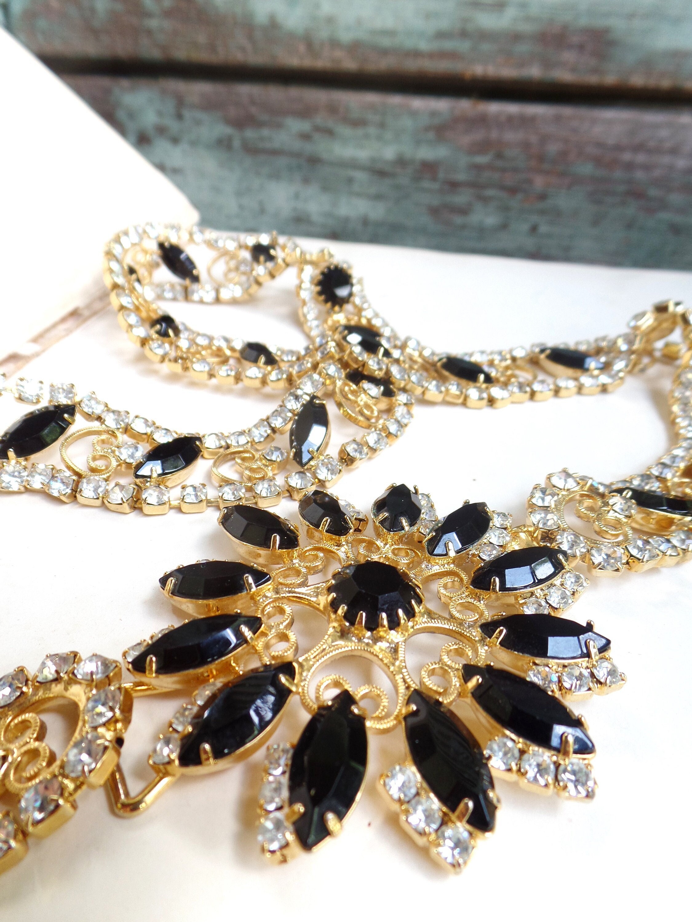 Vintage Rhinestone Chain Belt, Black Onyx Rhinestones and Vintage Rhinestone Chain Belt, Black Onyx Rhinestones and