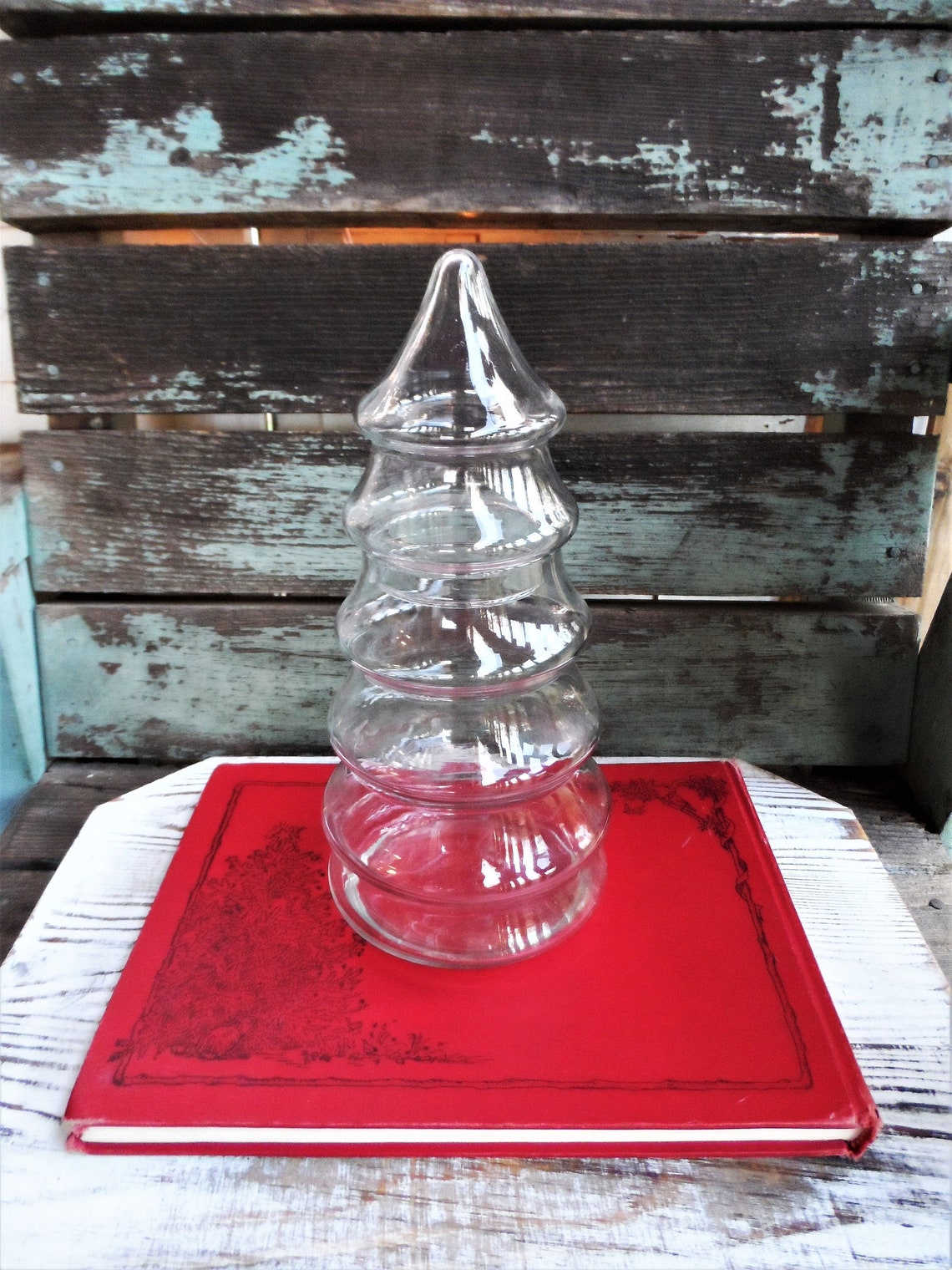 Vintage Christmas Tree Glass Jar Large Apothecary Jar Unique Etsy