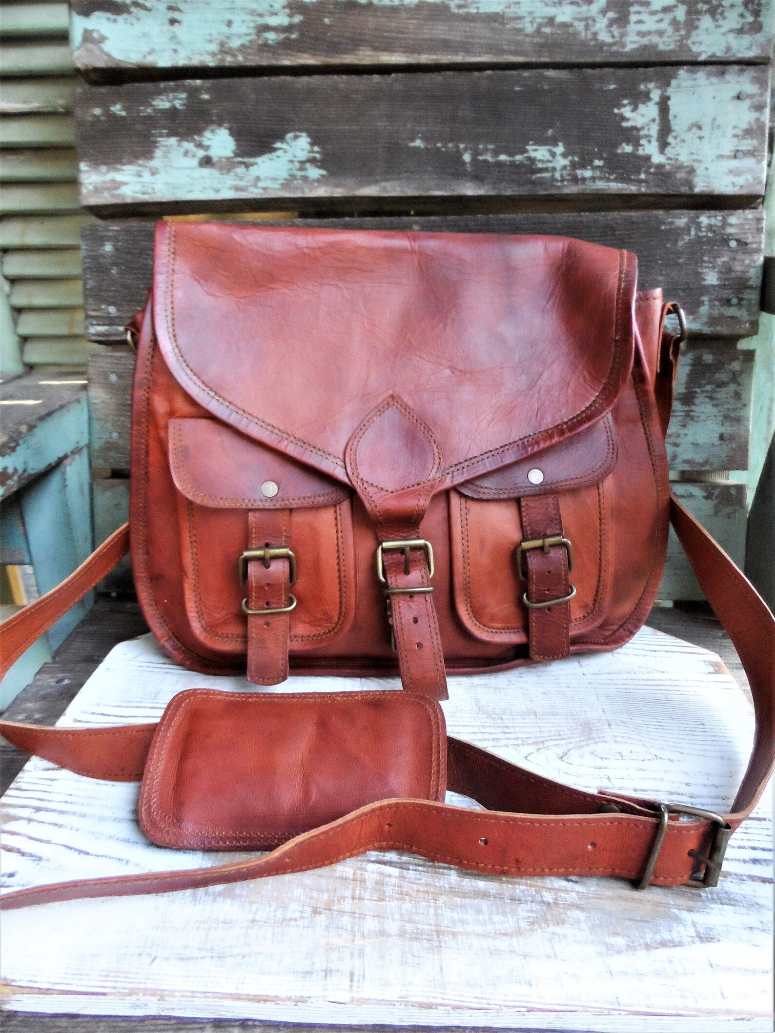 Vintage Leather Saddle Bag Purse Crossbody Strap Komals Etsy