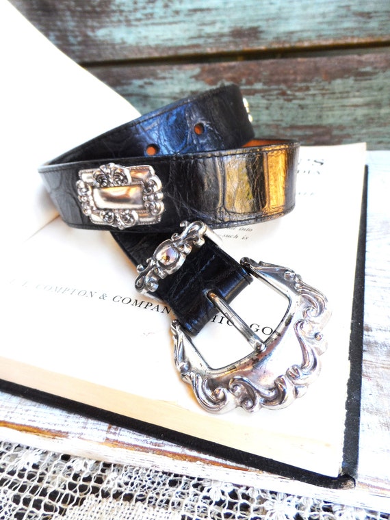 Vintage Brighton Leather Belt, Embossed Alligator 