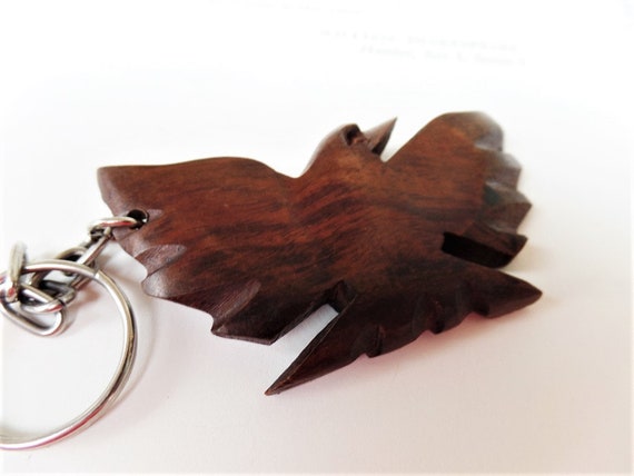 Vintage Eagle Teak Wood Key Chain Teakwood Key Ring H… - Gem