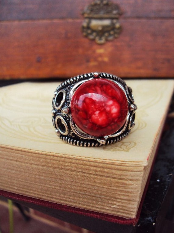 Vintage Cocktail Ring Antique Silver with Large R… - image 2