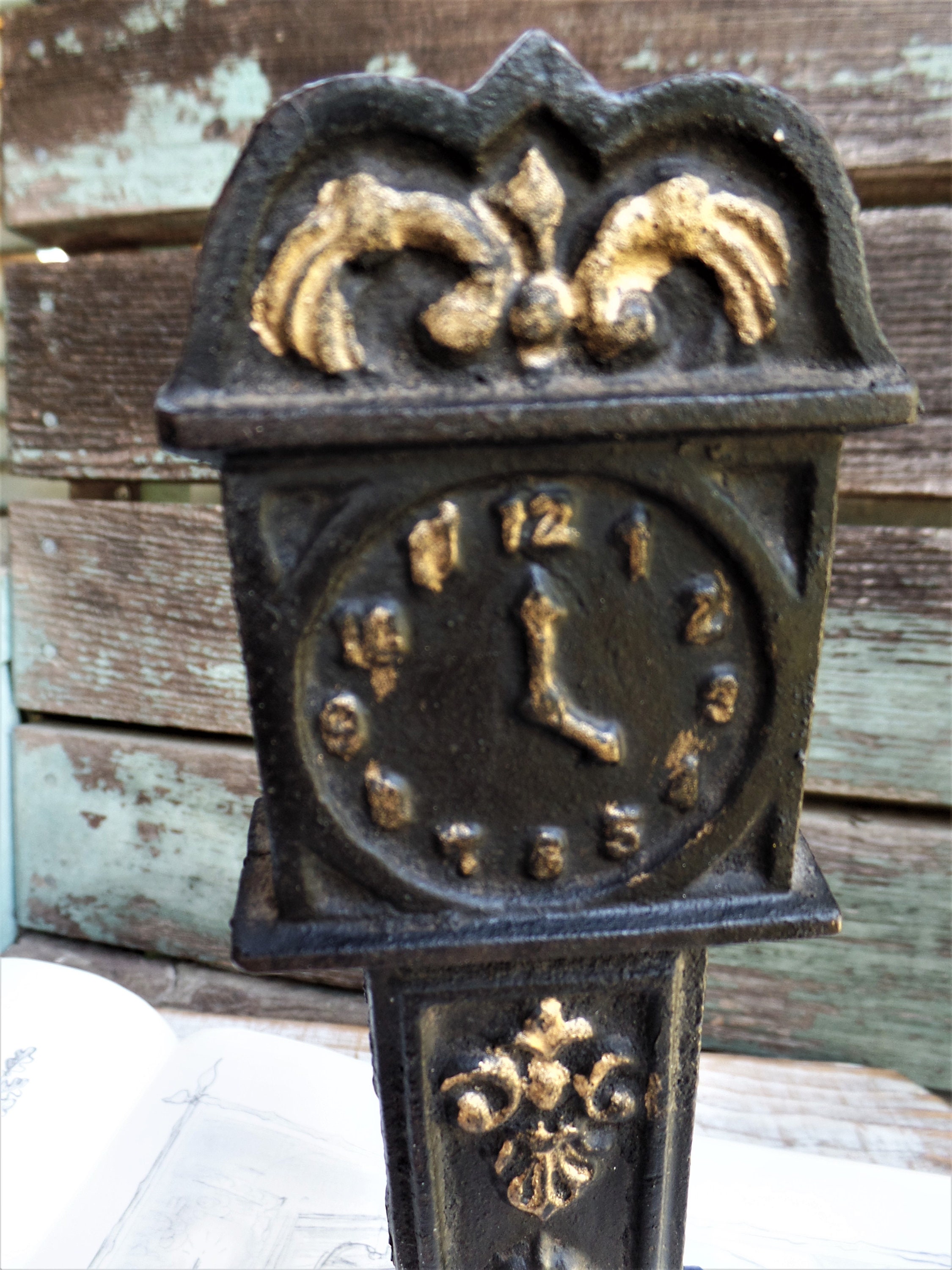 Vintage Cast Iron Grandfather Clock Bank, Shelf Sitter Bank