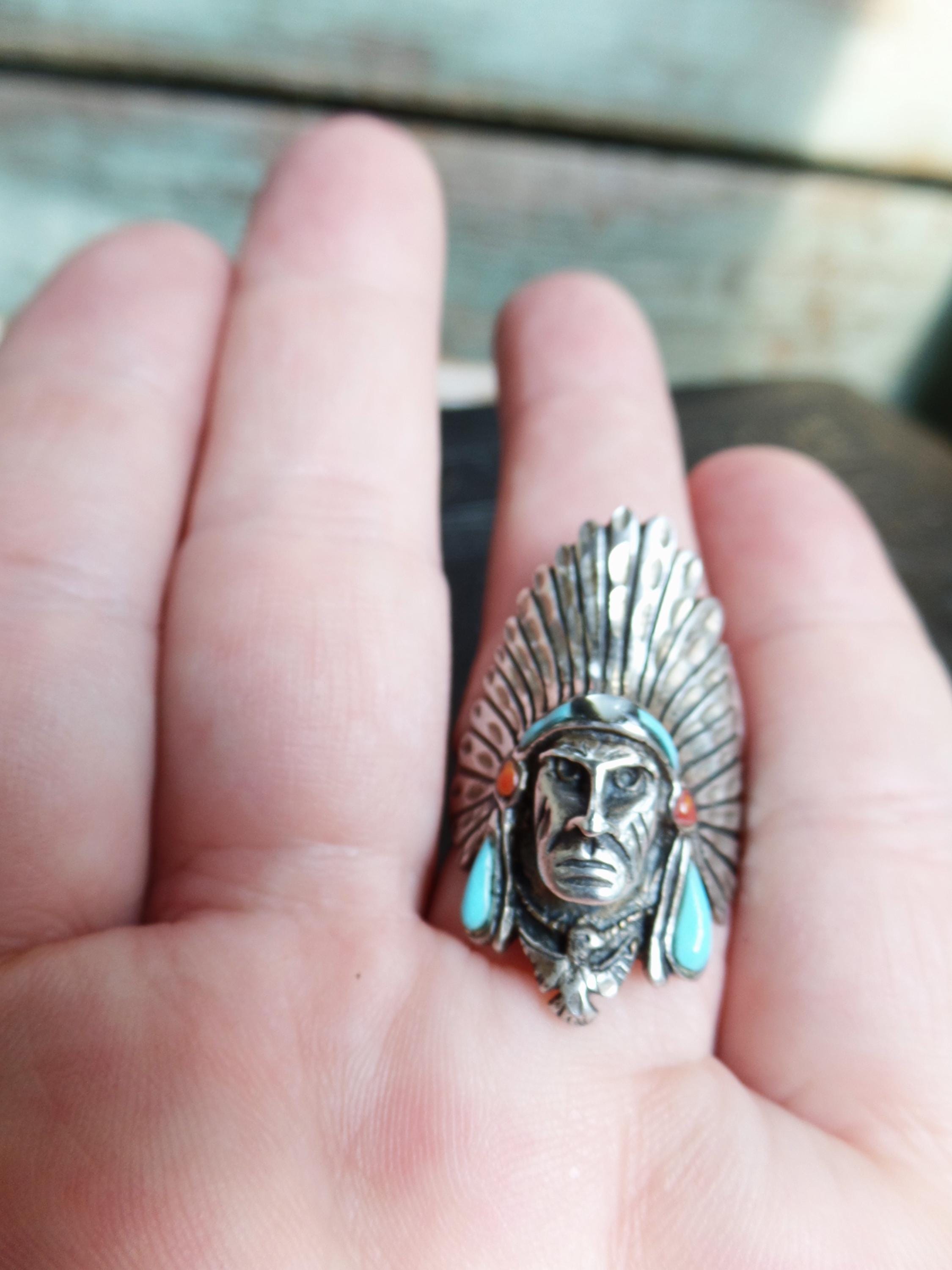 Vintage Sterling Silver and Turquoise Steve Arviso Ring, AR Navajo 